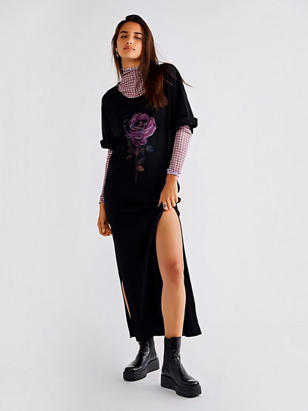 Free People x Vintage Souls Rose Thermal Maxi Top Tunic Size XS